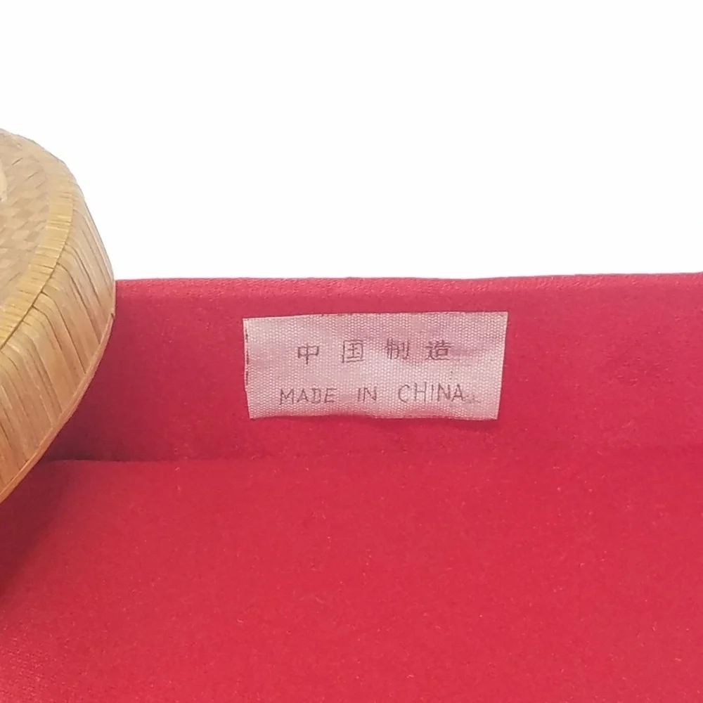 Vtg elephant straw‎ inlay trinket jewelry box satin